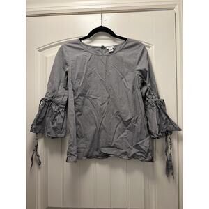 J. Crew Women’s Tie Bell Sleeves Crew Neck Gingham‎ Plaid Top Size S Black White